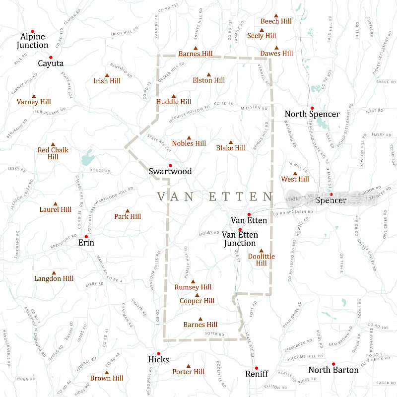 纽约Chemung Van Etten矢量路线图